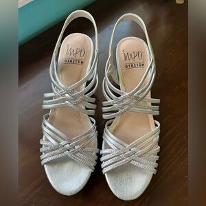 Shimmery Silver Strappy Low Impo Heels